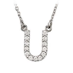 1/8 Cttw Diamond & 14k White Gold Block Initial Necklace, Letter U